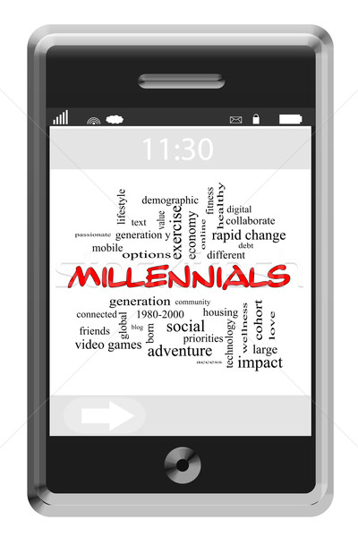 Millennials Word Cloud Concept on a Touchscreen Phone Stock photo © mybaitshop