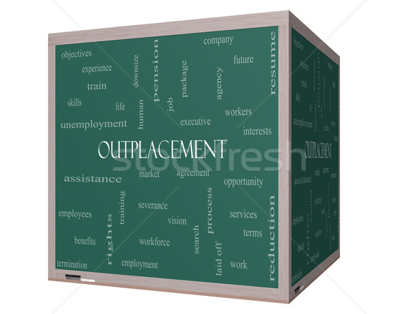 Outplacement Word Cloud Concept on a 3D cube Blackboard Stock photo © mybaitshop