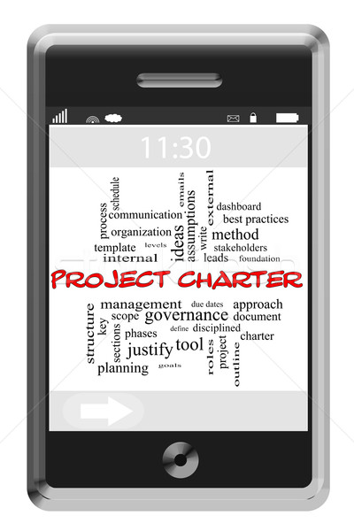 Project Charter Word Cloud Concept on a Touchscreen Phone Stock photo © mybaitshop