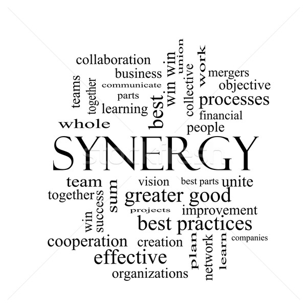 Synergy Word Cloud Concept in black and white Stock photo © mybaitshop