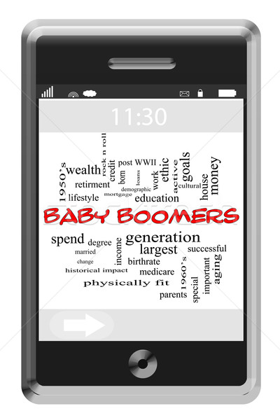 Stock photo: Baby Boomers Word Cloud Concept on Touchscreen Phone