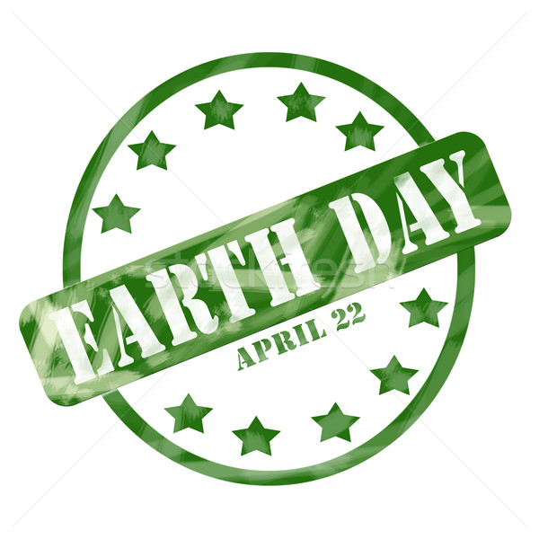 Stock photo: Green Weathered Earth Day April 22 Stamp Circle and Stars