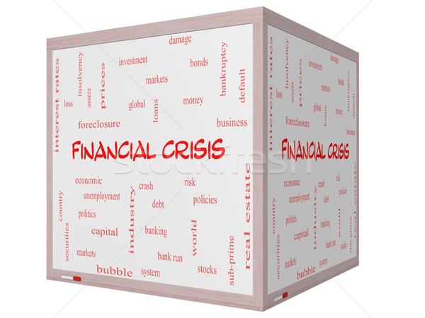 Financial Crisis Word Cloud Concept on a 3D cube Whiteboard Stock photo © mybaitshop