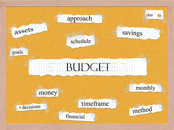 Költségvetés szó nagyszerű megtakarított pénz terv célok Stock fotó © mybaitshop