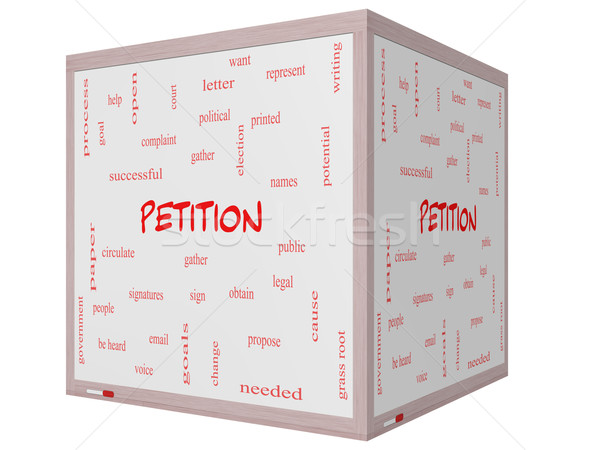 Petition Word Cloud Concept on a 3D cube Whiteboard Stock photo © mybaitshop