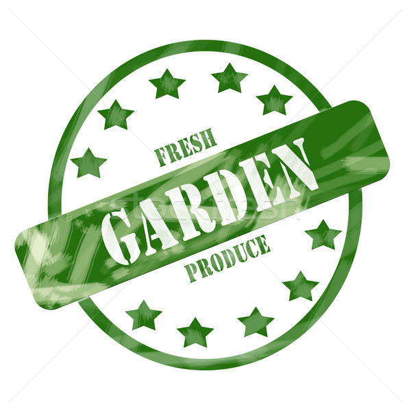 Green Weathered Garden Fresh Produce Stamp Circle and Stars Stock photo © mybaitshop