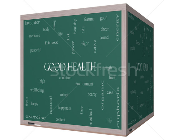 Stock photo: Good Health Word Cloud Concept on a 3D cube Blackboard