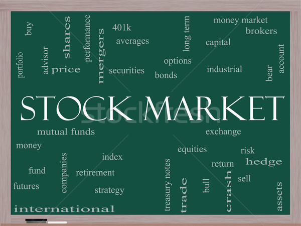 Stock Market Word Cloud Concept on a Blackboard Stock photo © mybaitshop