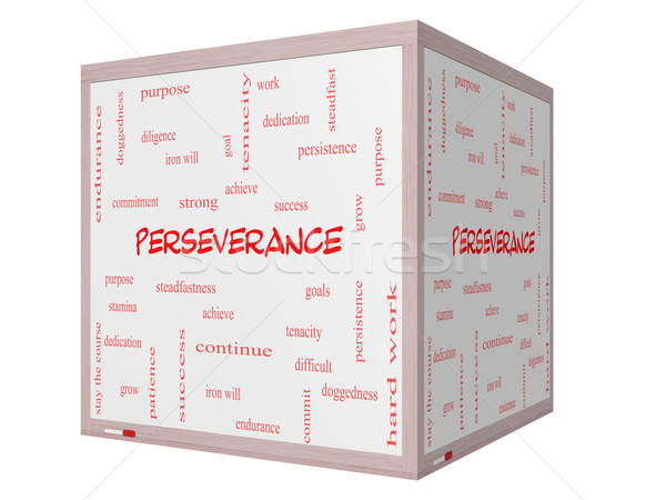 Stock photo: Perseverance Word Cloud Concept on a 3D cube Whiteboard