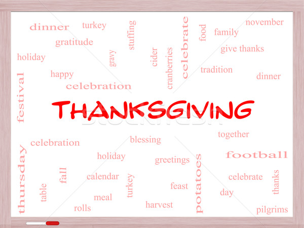 Thanksgiving Word Cloud Concept on a Whiteboard Stock photo © mybaitshop