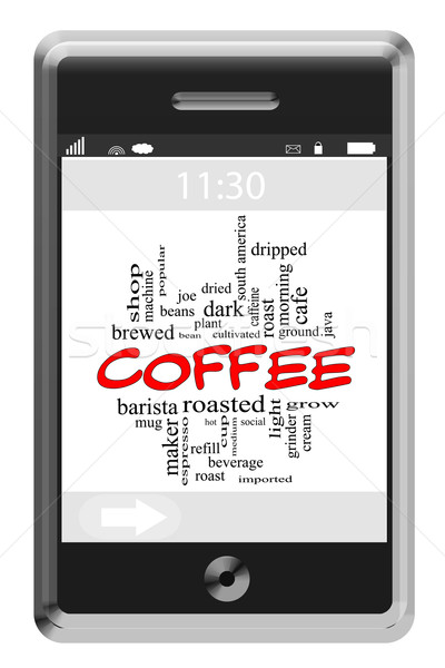 Coffee Word Cloud Concept on Touchscreen Phone Stock photo © mybaitshop