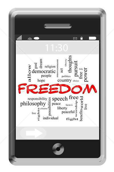 Freedom Word Cloud Concept on Touchscreen Phone Stock photo © mybaitshop