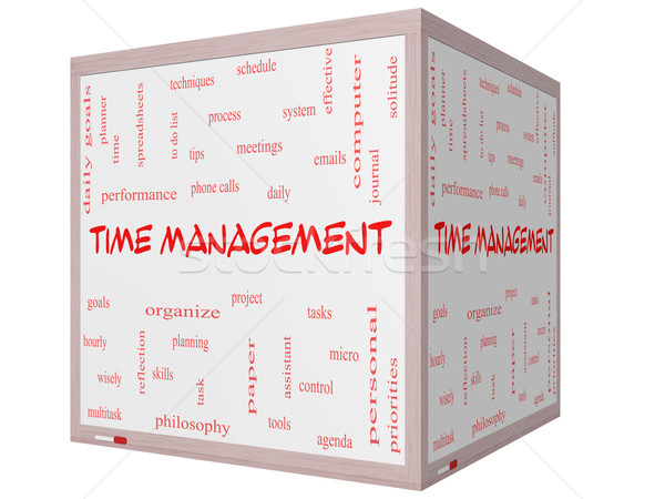 Time Management Word Cloud Concept on a 3D cube Whiteboard Stock photo © mybaitshop