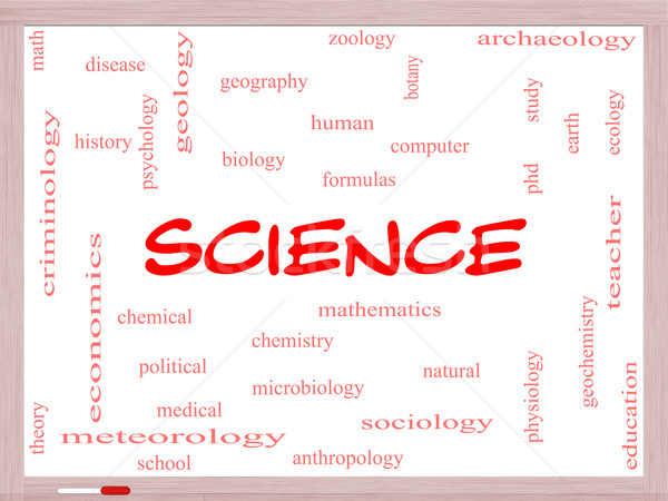 Science Word Cloud Concept on a Whiteboard Stock photo © mybaitshop