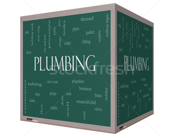 Plumbing Word Cloud Concept on a 3D cube Blackboard Stock photo © mybaitshop