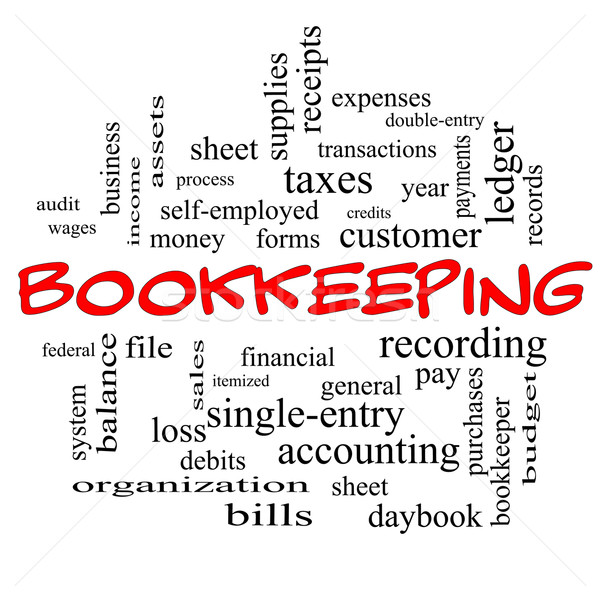 Teneduría de libros nube de palabras rojo financieros registros Foto stock © mybaitshop
