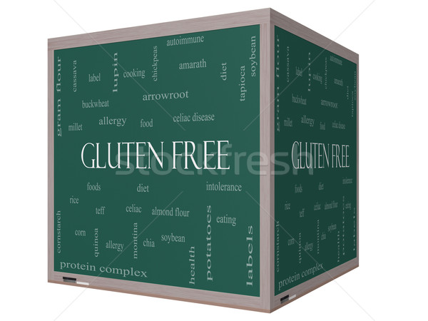 Gluten Free Word Cloud Concept on a 3D cube Blackboard Stock photo © mybaitshop
