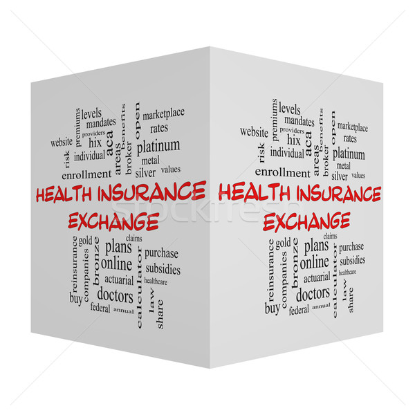 Health Insurance Exchange Cube Word Cloud Concept in red caps Stock photo © mybaitshop