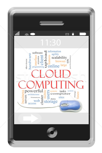 Cloud Computing Word Cloud Concept on Touchscreen Phone Stock photo © mybaitshop