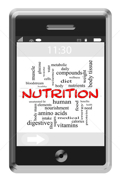 Nutrition Word Cloud Concept on Touchscreen Phone Stock photo © mybaitshop