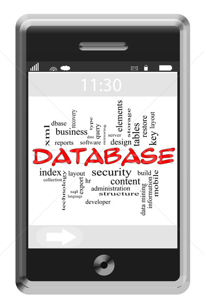 Database Word Cloud Concept on Touchscreen Phone Stock photo © mybaitshop
