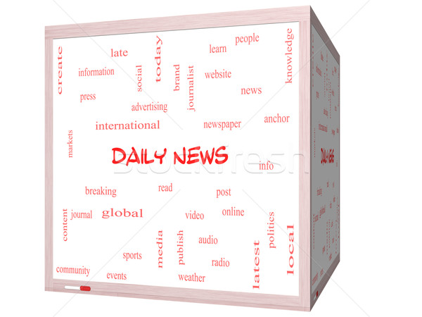 Daily News Word Cloud Concept on a 3D cube Whiteboard Stock photo © mybaitshop