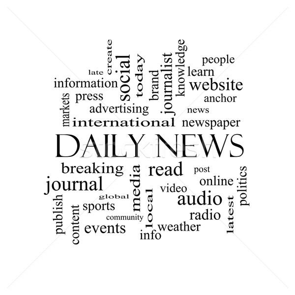 Daily News Word Cloud Concept in black and white Stock photo © mybaitshop