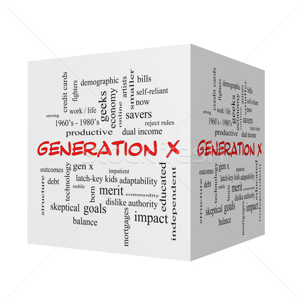 Generation X 3D cube Word Cloud Concept in red caps Stock photo © mybaitshop