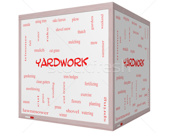 Yardwork Word Cloud Concept on a 3D cube Whiteboard Stock photo © mybaitshop