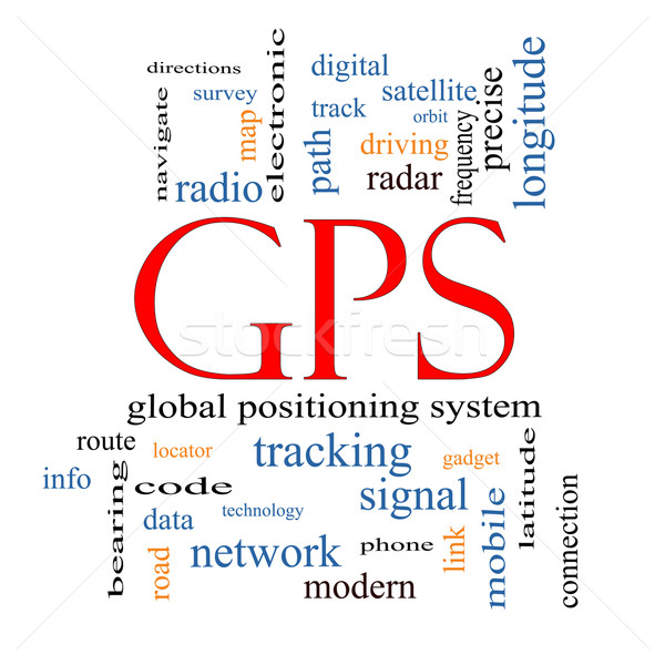 Gps nuvem da palavra global telefone mapa Foto stock © mybaitshop