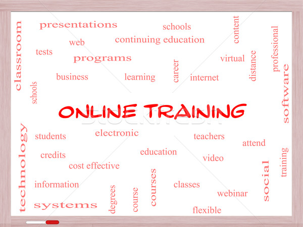 Online Training Word Cloud Concept on a Whiteboard Stock photo © mybaitshop
