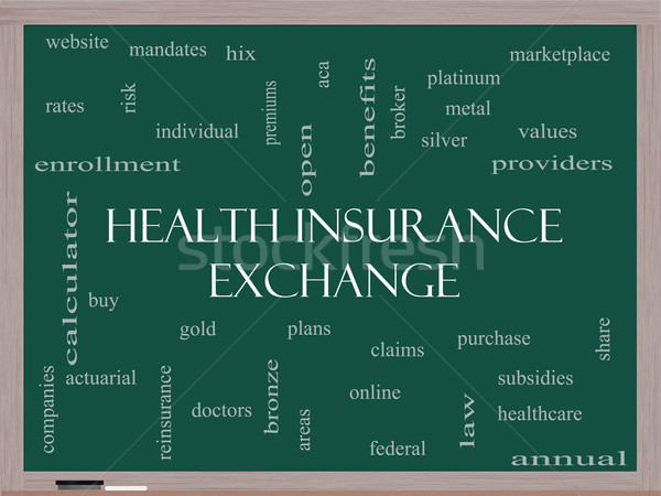 Health Insurance Exchange Word Cloud Concept on a Blackboard Stock photo © mybaitshop