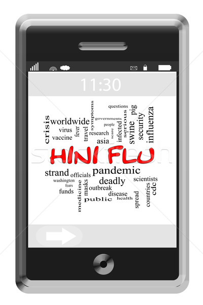 H1n1 grippe nuage de mots écran tactile téléphone magnifique Photo stock © mybaitshop