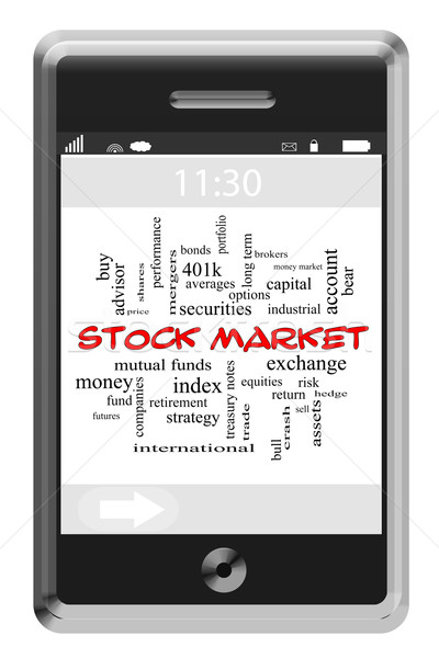 Stock Market Word Cloud Concept on Touchscreen Phone Stock photo © mybaitshop