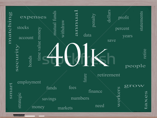 401k Word Cloud Concept on a Blackboard Stock photo © mybaitshop
