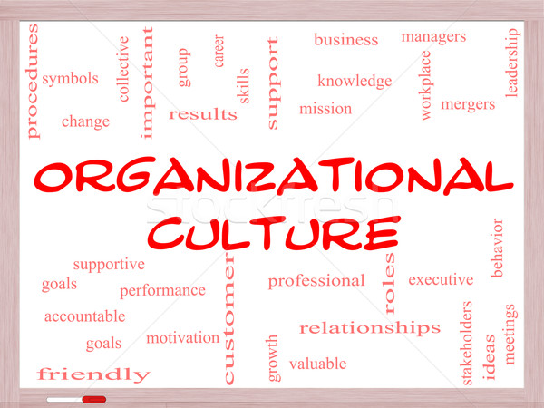 Organizational Culture Word Cloud Concept on a Whiteboard Stock photo © mybaitshop