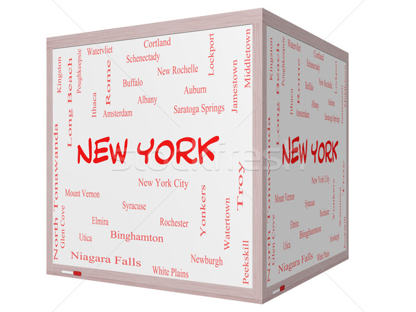 New York State Word Cloud Concept on a 3D cube Whiteboard Stock photo © mybaitshop