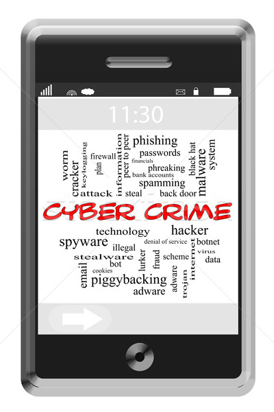 Cyber Crime Word Cloud Concept on Touchscreen Phone Stock photo © mybaitshop