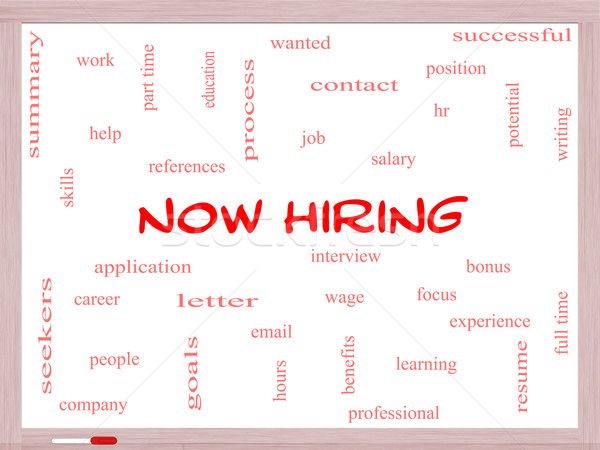 Now Hiring Word Cloud Concept on a Whiteboard Stock photo © mybaitshop