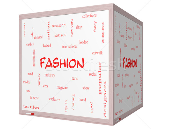 Fashion Word Cloud Concept on a 3D cube Whiteboard Stock photo © mybaitshop
