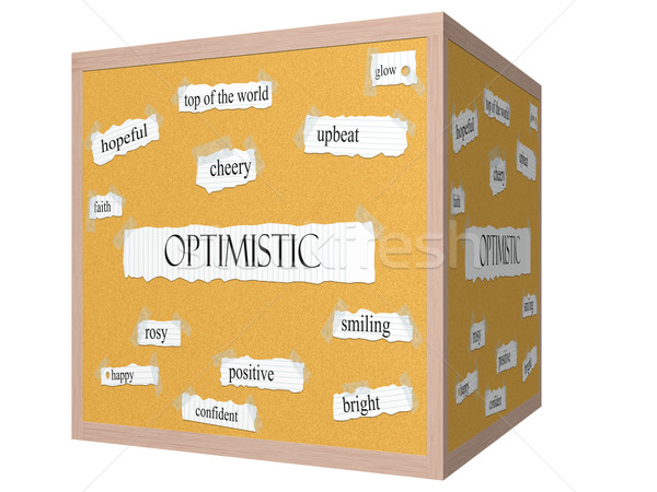 [[stock_photo]]: Optimiste · 3D · cube · mot · magnifique · lueur