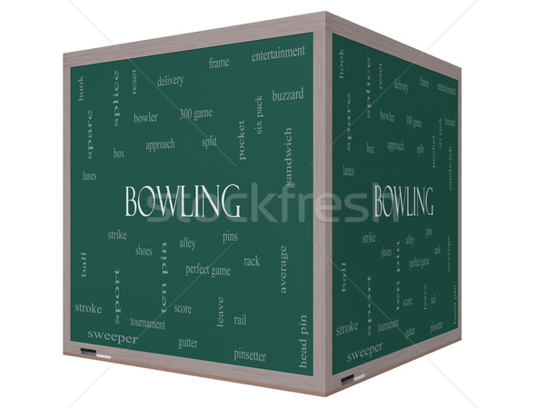 Bowling Word Cloud Concept on a 3D cube Blackboard Stock photo © mybaitshop