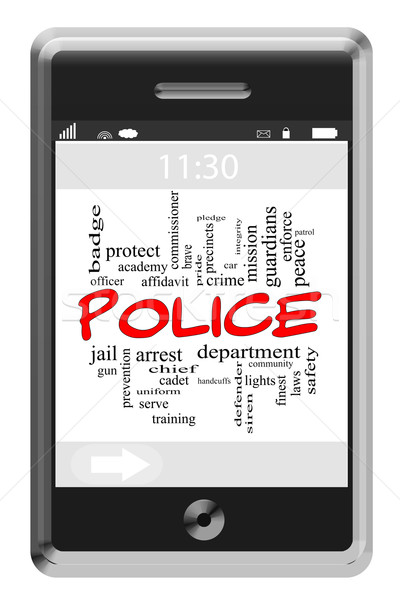 Police Word Cloud Concept on Touchscreen Phone Stock photo © mybaitshop