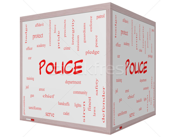 Police Word Cloud Concept on a 3D cube Whiteboard Stock photo © mybaitshop