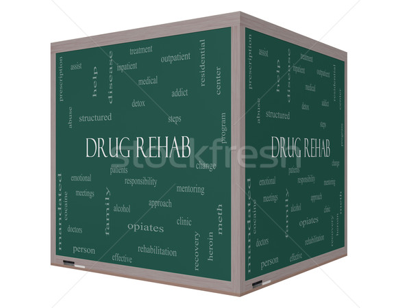 Foto d'archivio: Droga · riabilitazione · word · cloud · 3D · cubo · lavagna