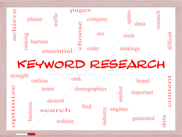 Keyword Research Word Cloud Concept on a Whiteboard Stock photo © mybaitshop