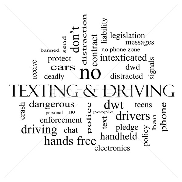 Texting and Driving Word Cloud Concept in black and white Stock photo © mybaitshop