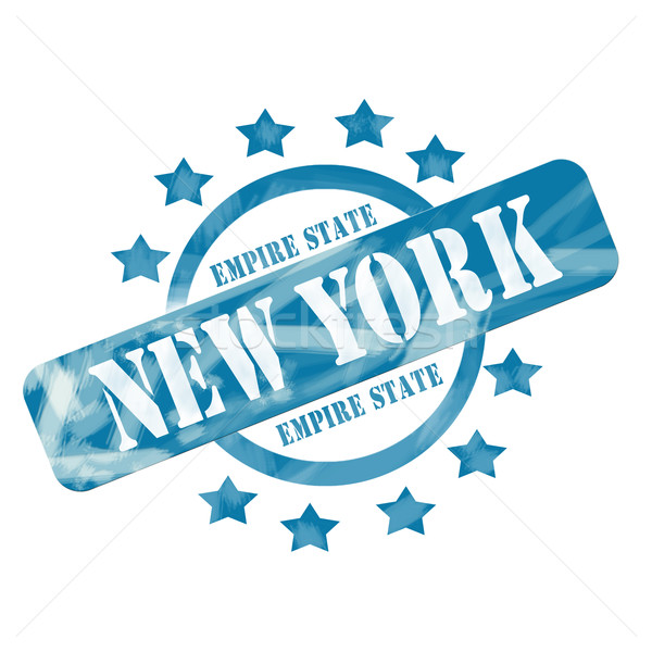 Blue Weathered New York Empire State Stamp Circle and Stars Design Stock photo © mybaitshop
