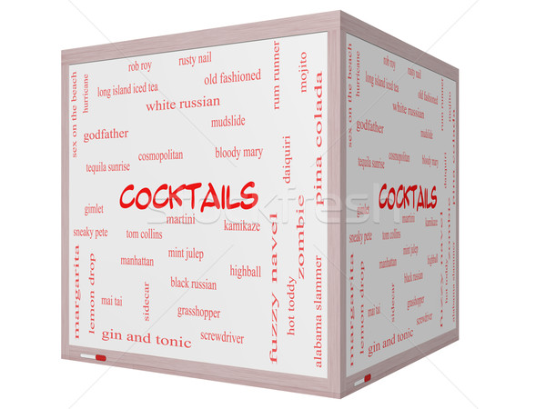 Cocktails Word Cloud Concept on a 3d Cube Whiteboard Stock photo © mybaitshop