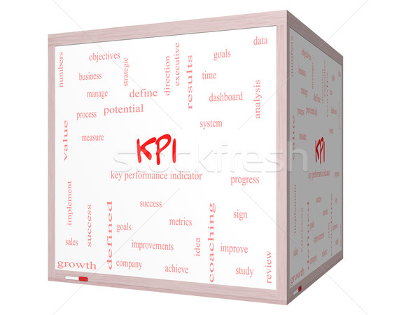KPI Word Cloud Concept on a 3D cube Whiteboard Stock photo © mybaitshop